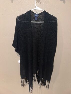Black Knit Fringe Open Cardigan